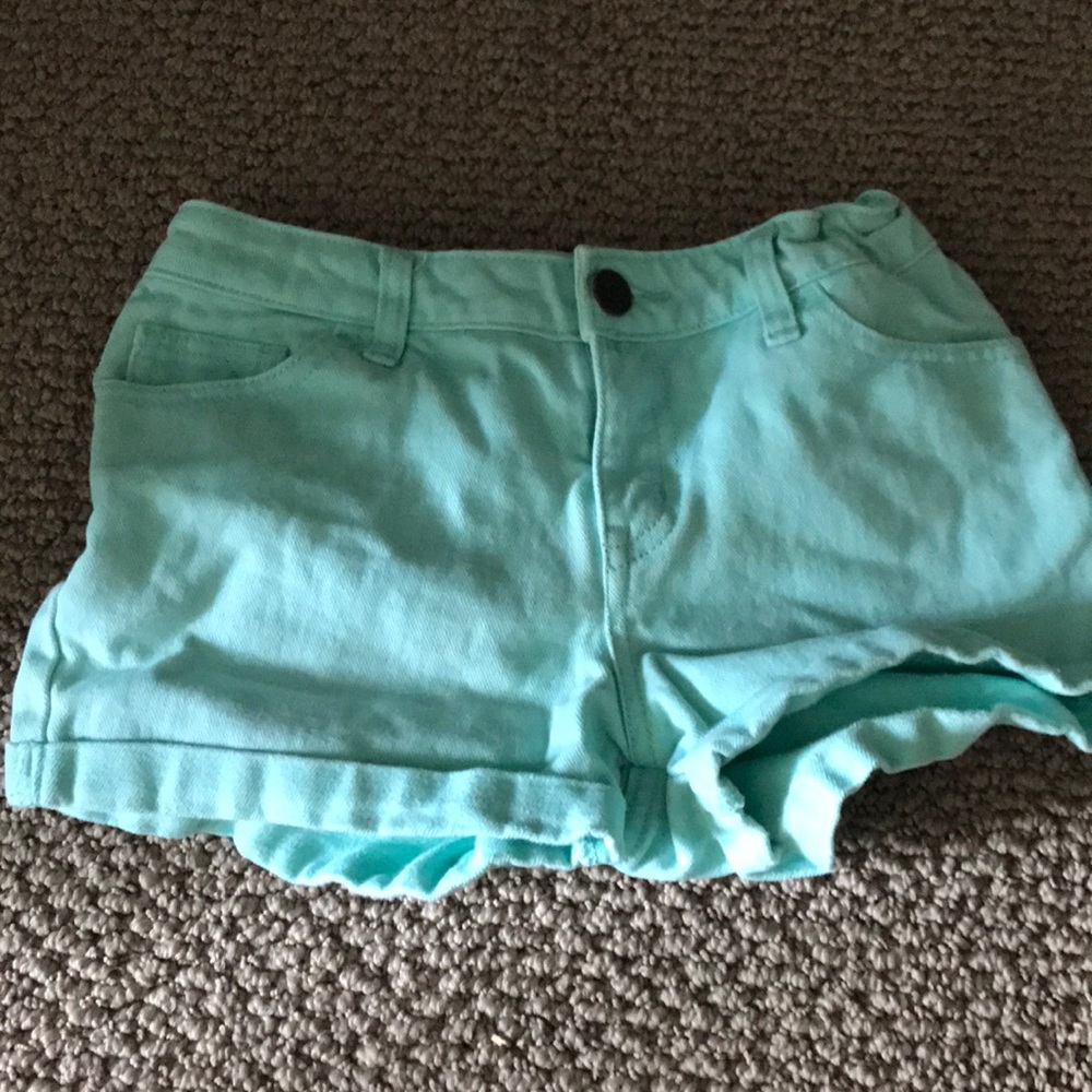 mint blue denim shorts